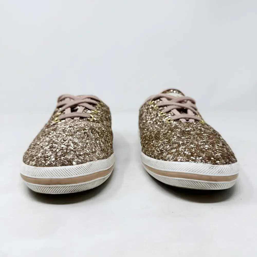 [Kate Spade] Keds Rose Gold Pink Glitter Sparkle Lace Up Champion Sneakers Sz 7
